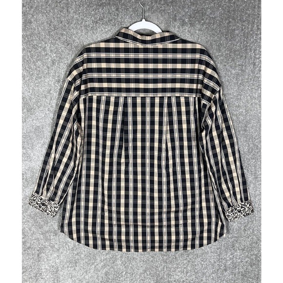 Isaac Mizrahi Live! Long Sleeve Button Up Shirt Top Womens Size 12 Plaid Floral - Picture 2 of 9
